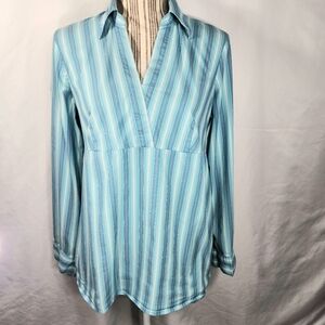 Motherhood Maternity Blue & Multi Striped V Neck Long Sleeve Top Size Medium